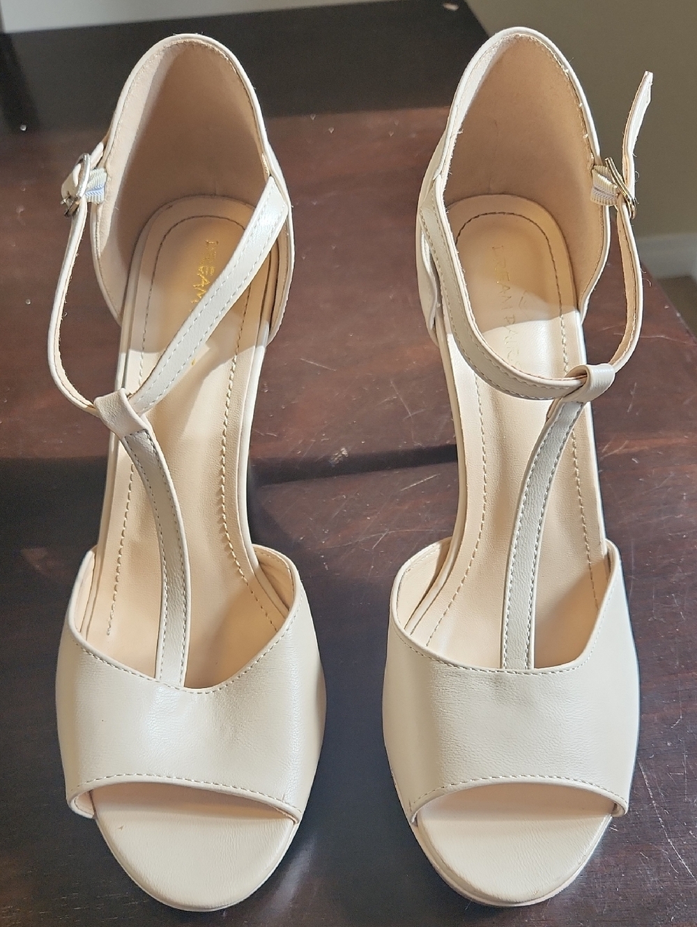 Dream Pairs Cream T-Strap Open Toe Heels